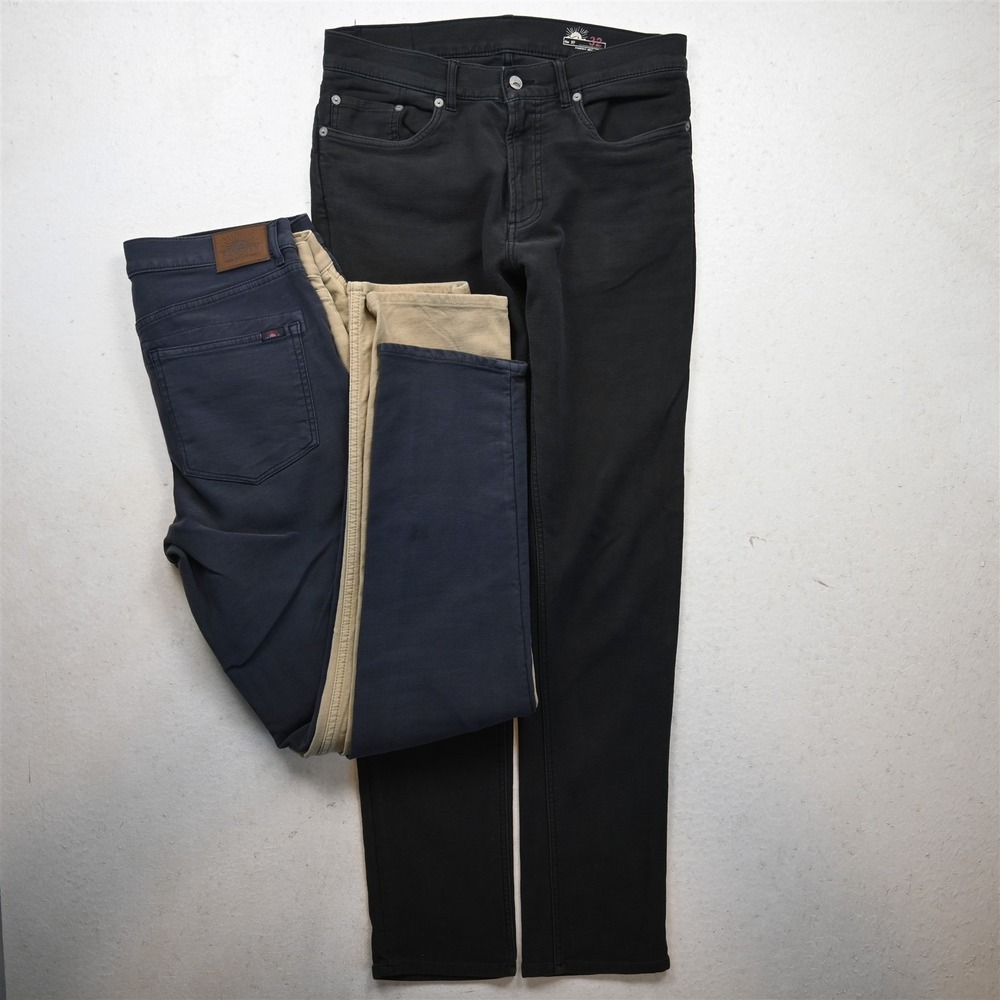 Lot 3 Faherty 32x32 Blue Gray Khaki Stretch Slim 5 Pocket Mens Jeans